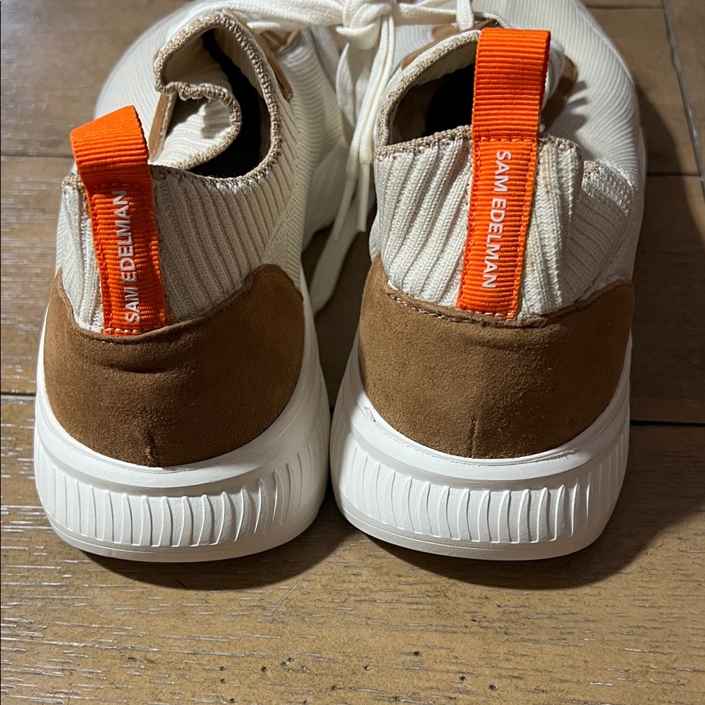 NWOT Sam Eldeman Cream and Brown Sneakers - Picture 3 of 7